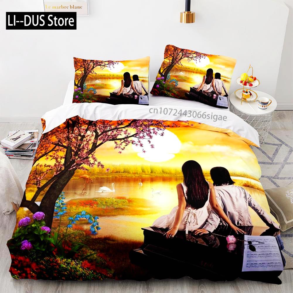 Love Bedding Set Single Twin Full Queen King Size Wedding Bed Set Aldult Kid Bedroom Duvetcover Sets 3D Anime couple 038