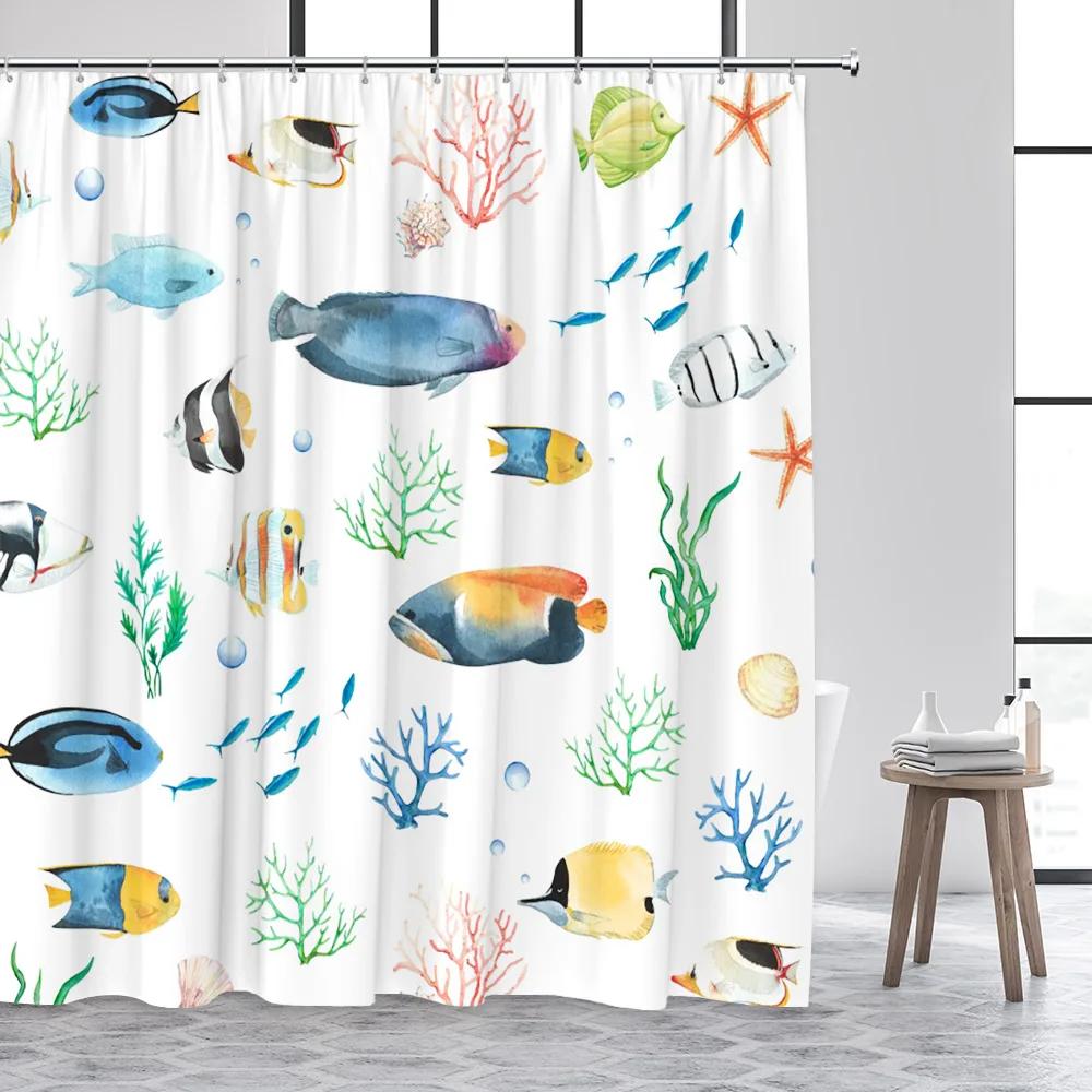 Cartoon Animals Kids Shower Curtains Cute Dogs Pet Ocean Fish Sea Turtle Whale Octopus Child Bathroom Curtain Decor with Hooks