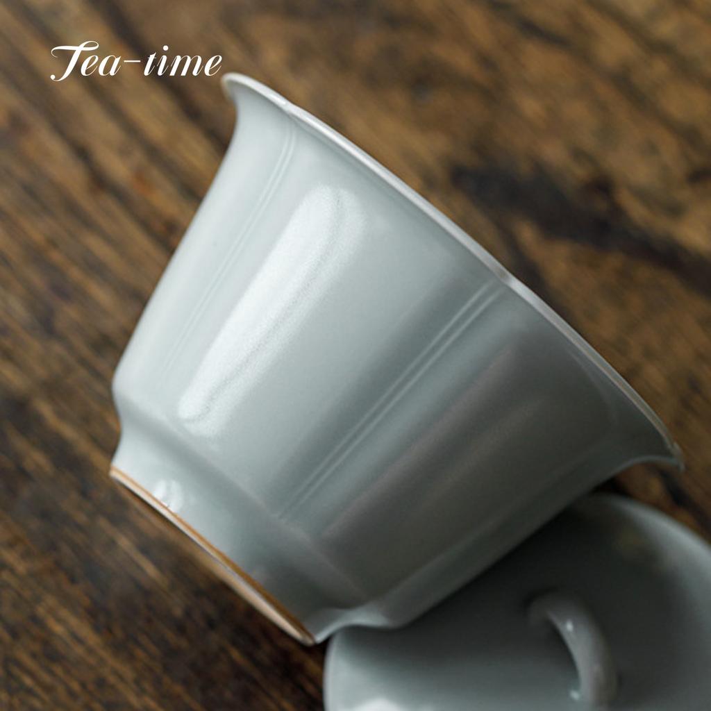 Ru Kiln Relief Gaiwan Chinese Ceramic Tea Bowl Tureen Dawan Chawan Jingdezhen Ceramics Cover Tea Maker Cover Bowl Tool Teacup