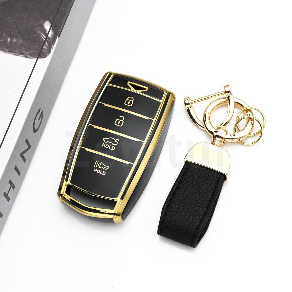 4 Buttons Tpu Auto Keychain Shell Fob Holder Protector Accessories For Hyundai - Genesis G70 G80 G90 Car Key Case Cover