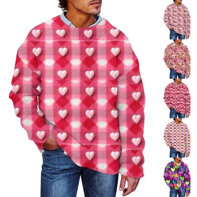 Pull Homme Imprimé Saint-Valentin Faux Pull, Sweat-shirt Col Rond, Haut Ample à Manches Longues
