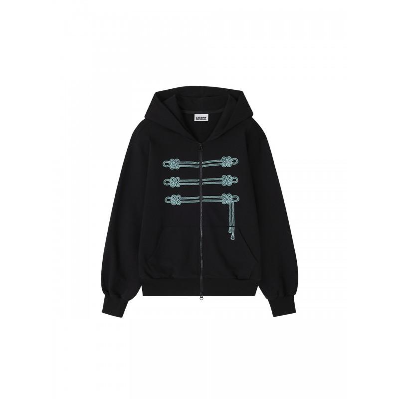 Womens Loose Hooded Cardigan Sweatshirt Gray Printed Long Sleeve Coat Casual Style