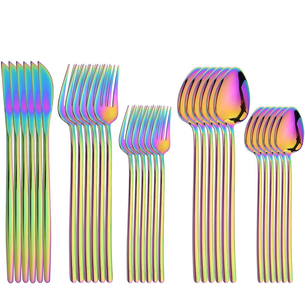 30Pcs Golden Cutlery Set Stainless Steel Knife Fork Spoon Tableware Western Flatware Set Festival Kitchen Dinnerware Gift