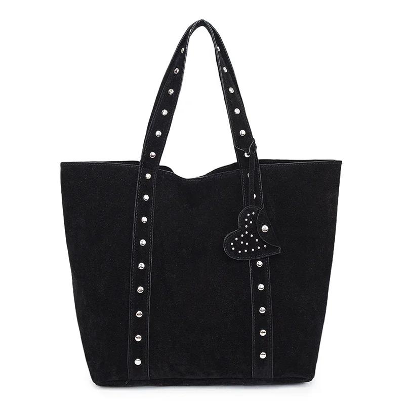 

Fashi Solid Color Suede Sewing Thread Sweet Women s Tote Bags 2026 Versatile Commute Simplicity Single Shoulder Bags чёрный