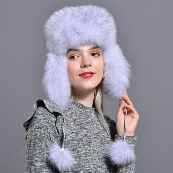 Woman Natural Raccoon Fox Fur Bomber Hats Fluffy Winter Warm Windproof Russian Earflaps Trapper Hat