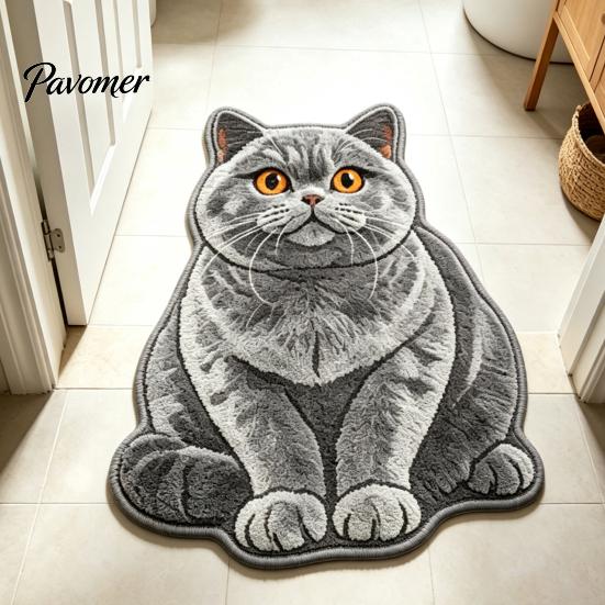 Pet Themed Home Decor Realistic 3D Sleeping Cat Plush Rug, Soft Imitation Cashmere Bath Rug Absorbent Floor Mat, Non-slip Decorative Carpet