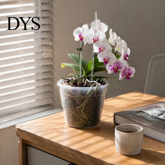 Phalaenopsis Pots Planter, Clear Plastic Orchid Pot with Drainage Holes, Root Control Breathable Slotted Plant Containers Design, for Indoor