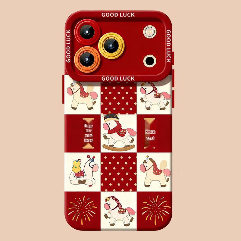 

2026 Year of the Horse iPhone 16 Pro Max Red Case - New Year Design, Apple Protective Cover, Get Rich Theme, Soft and Durable. 12 Pro