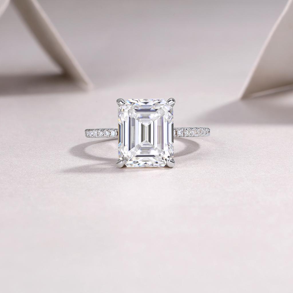 5ct Emerald Cut Moissanite Rings Women Fine Silver Solitaire Ring Ladies Gemstone Rings
