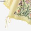 ZANZEA Women Lace Splice Round Neck Floral Print Casual 3/4 Sleeve Blouse