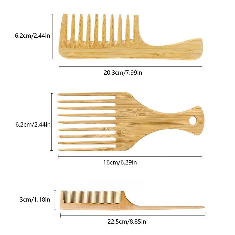 1Pcs Natural Bamboo Wooden Hair Comb Anti-Static Afro Fork Combs For Women Round Wide Tooth Wood Comb