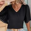 2025 New Solid Color Pleated Short-sleeve Women's Summer Shirt - European & American Style
