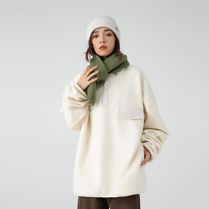 Men's New Winter Style Japanese Outdoor Casual Volcanic Velvet Couple Sweatshirt Trendy Brand Loose Thickened Warm Top for Men