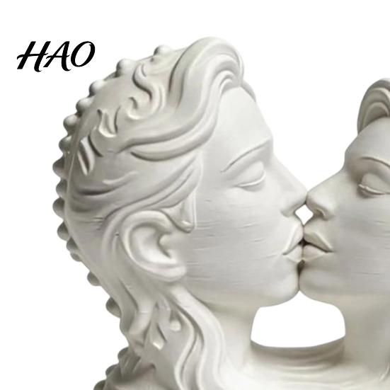 Elegant Sculptures 3D Printed Couple Kissing Head Sculpture, White Modern Art Statue Sentimental Gift for Anniversary Living Room Bedroom, Minimalist
