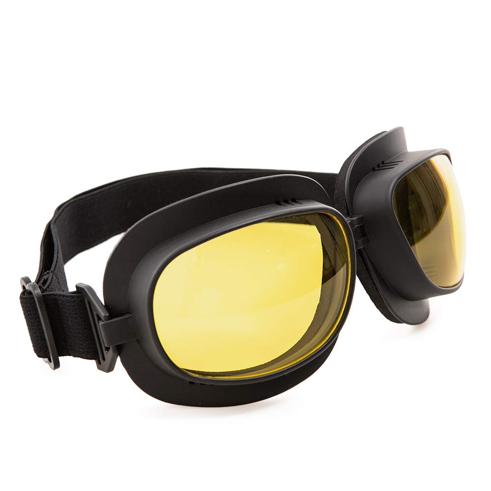 Evomosa Motorcycle Goggles Vintage Pilot Goggles Retro Motocross Goggles Outdoor Eyewear Sports Glasses for Half Helmets (Black Frame Yellow Lens)