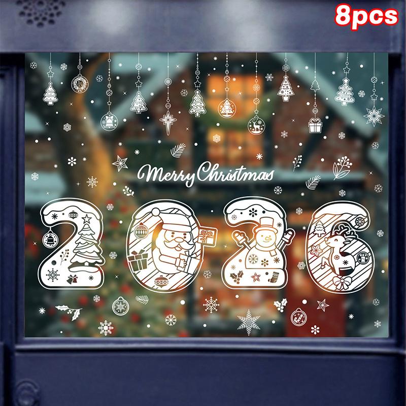 Naklejki Merry Christmas, Noworoczne białe płatki śniegu naklejki elektrostatyczne, Święty Mikołaj, Renifer, Bałwan naklejki na okno