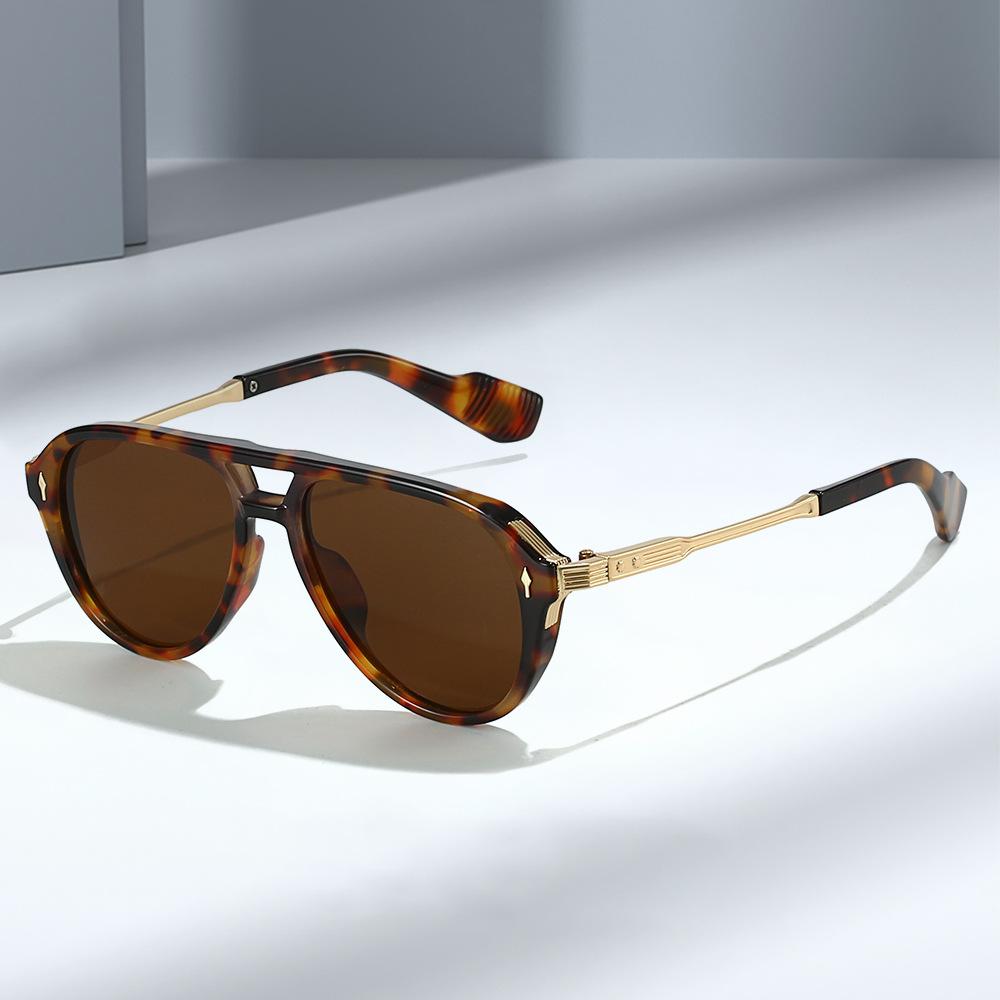 Trendy Gold-Plastic Mixed Sunglasses For Women & Men - Double Bridge Frog Style Shades For Outdoor Driving & Sun Protection