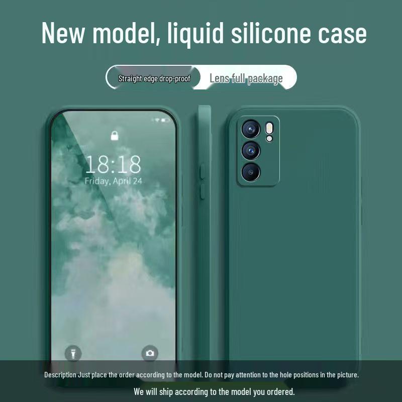 Oppo Reno 6 Case: Solid Color Liquid Full Coverage Drop Protection, Straight Edge Personalized Soft Case.