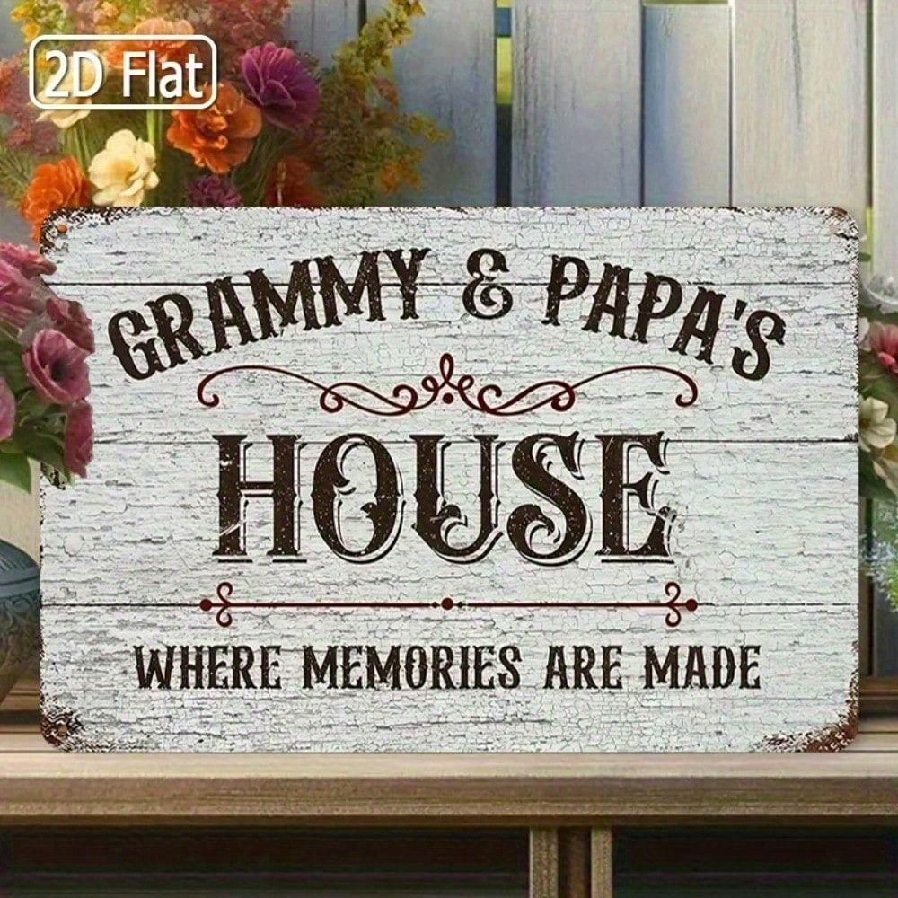 Vintage Grammy Papa House Metal Wall Art Grow Quote Sign Grandparents Gift