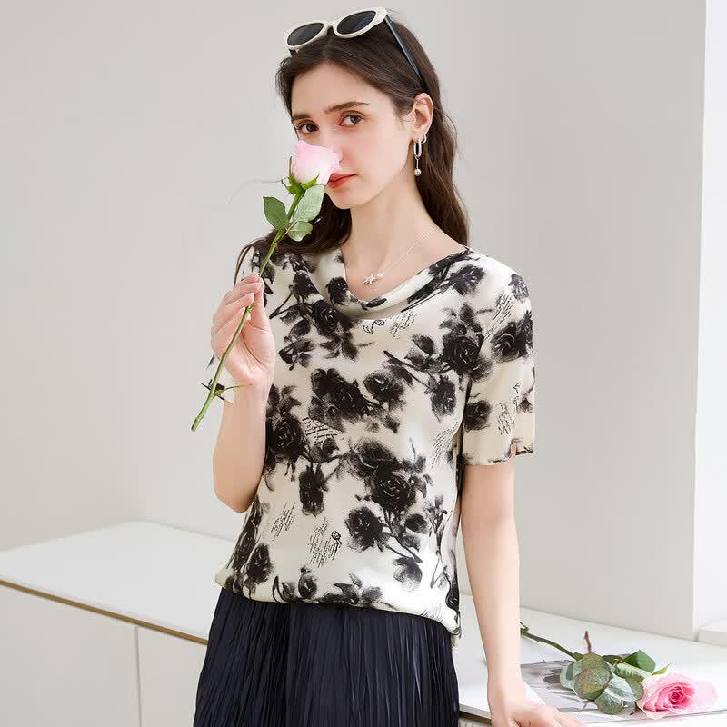 TuHuang Women s Mulberry Silk Floral Blouse L
