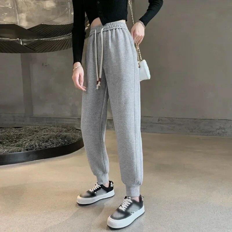 Fashion  Loose Elastic Waist Drawstring Sport Trousers 2023 Casual Cotton Women Harem Pants Solid Ladies Sweatpants 30253