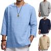 Fashion Men's 3/4 Sleeve Loose Long Sleeve V-Neck Casual Beach Linen Shirt Men's Tops