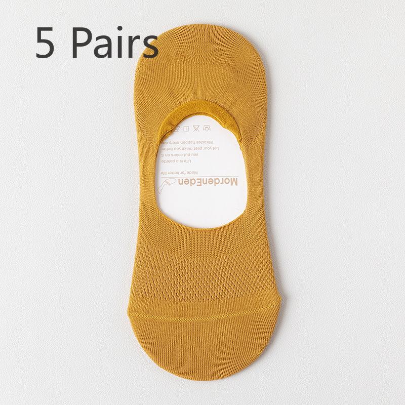 

5 пар мужских летних тонких хлопковых носков с защитой от запаха, невидимых и нескользящих 5 Pairs жёлтый