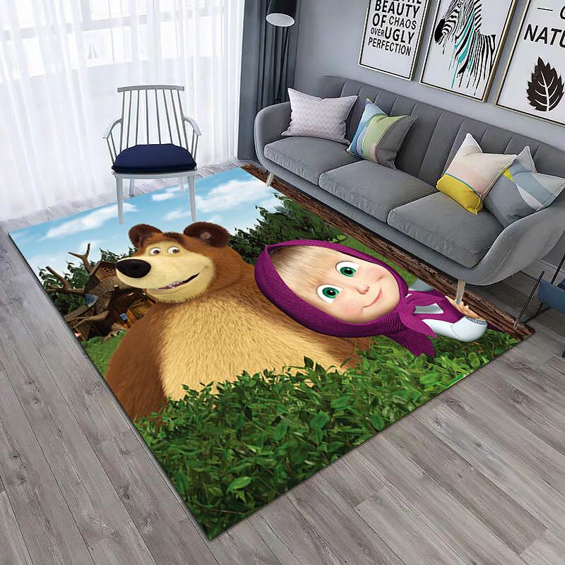 Russian animation Masha and the Bear Fairy Tale Cartoon Carpet Soft Home Living Room Bedroom Door Mat Outdoor Picnic Ground Mat rug T1
