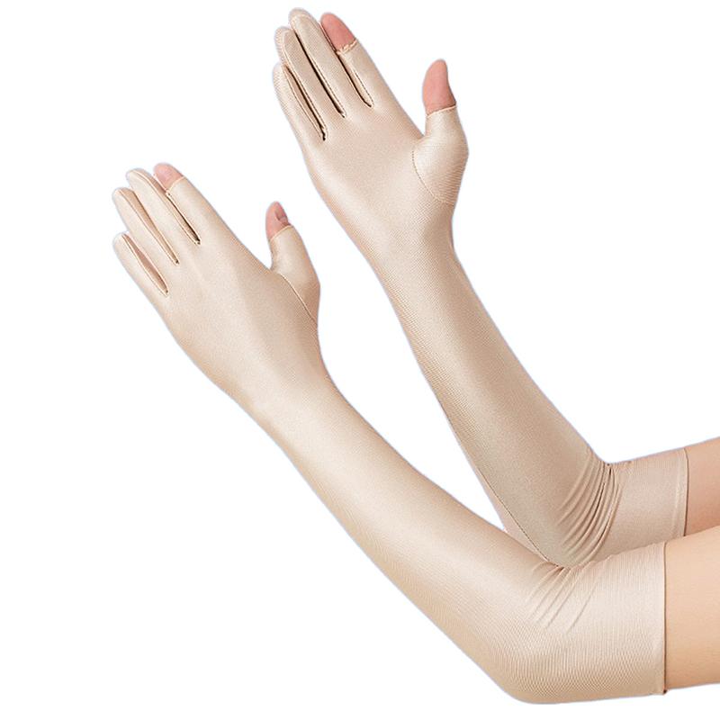 Ice Silk Sleeves Women Summer Sun Protection Men Fishing Cycling Breathable Two-Finger Non-Slip Gloves Mountaineering Gloves