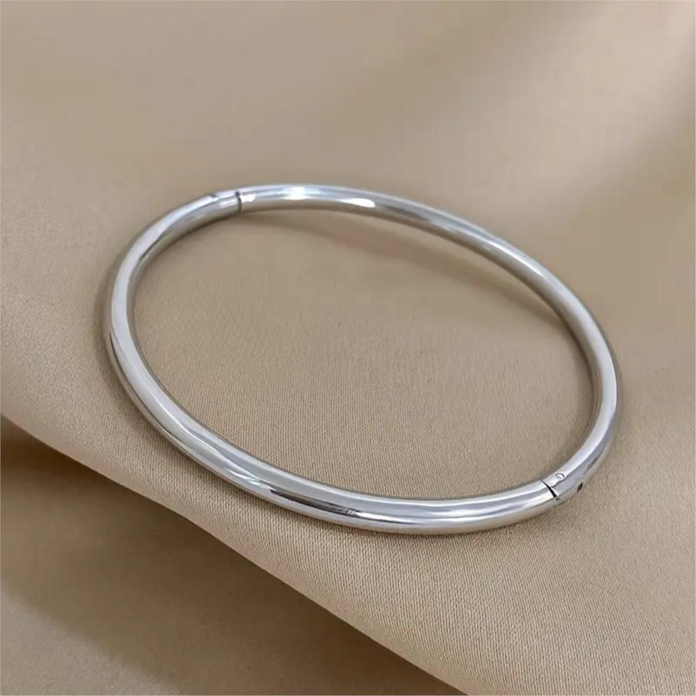 Pulsera Redonda Minimalista de Acero Inoxidable Pulido para Mujer Vintage Material Hipoalergénico Prevenir Alergia Joyería Pulsera Regalo