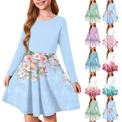 Girls' Summer Princess Dress - Long Sleeve A-Line T-Shirt Dress