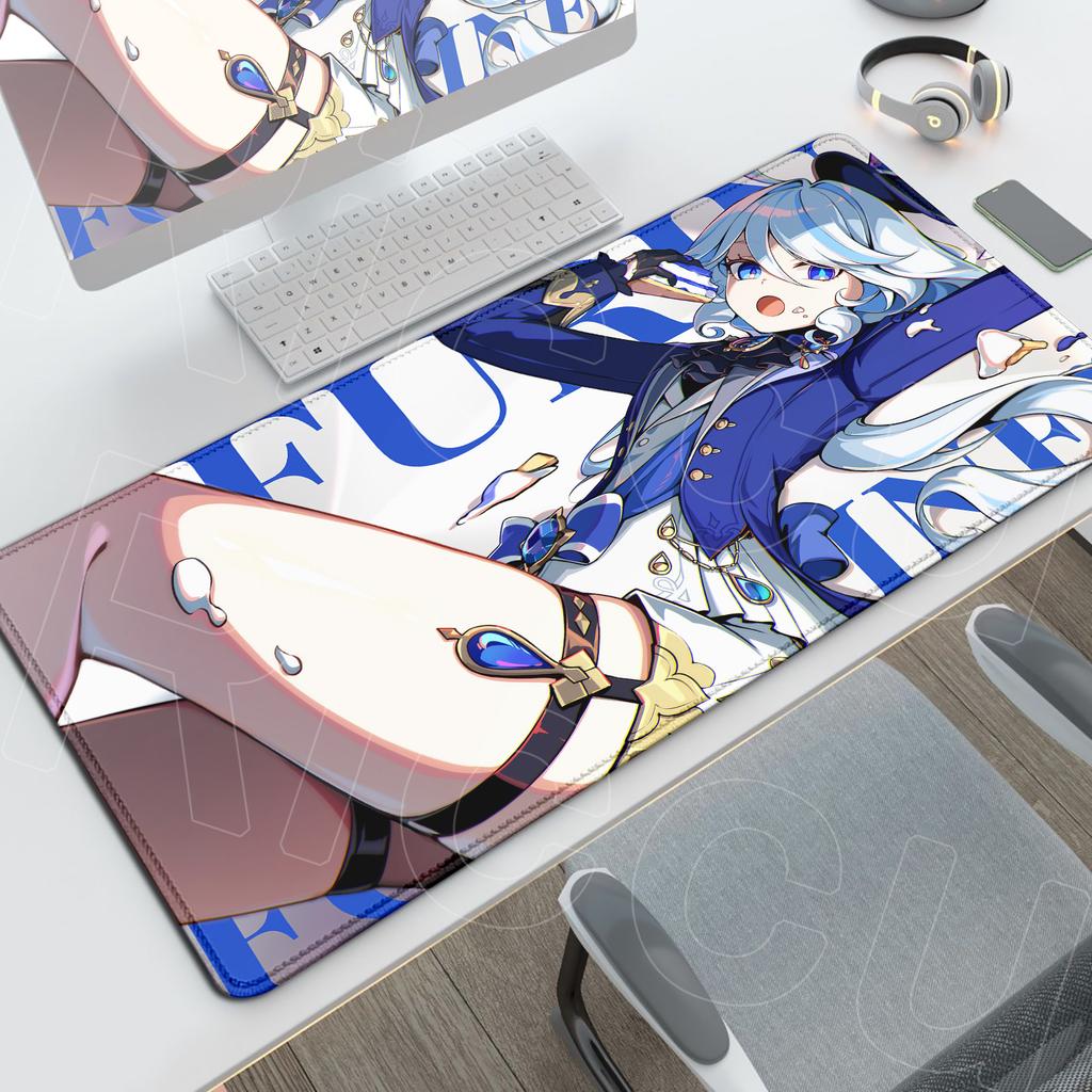 Anime Genshin Impact Office Long Deskmat Cute Furina Game Antislip Mousepad Large Computer Keyboard Mat HD Print Rubber Cushion