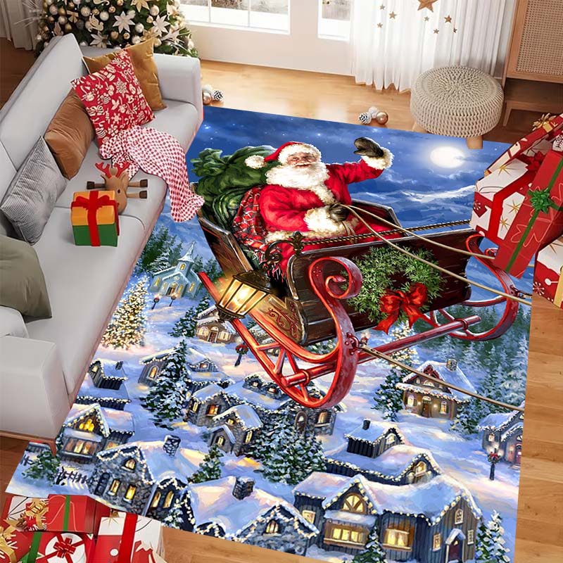 Large Santa Claus-themed Decorative Christmas Rug for Bedrooms, Living Rooms, and the Home.