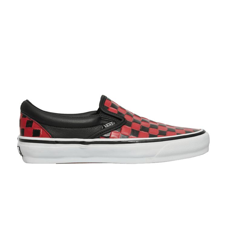 Vans Classic Slip-On 98 Vibram Leather Checkerboard - Black Racing Red Men Sneakers VN000DCMBRR 42.5