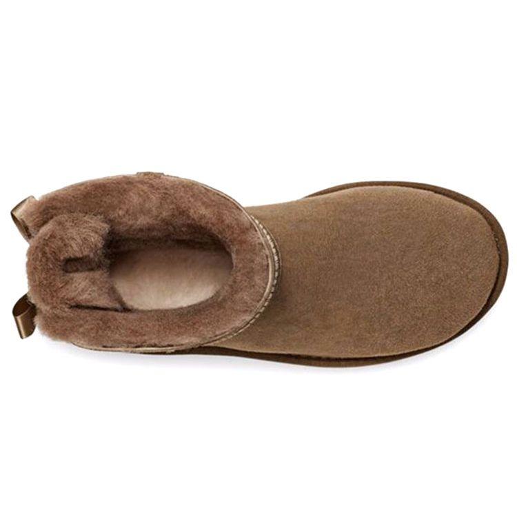 UGG Bailey Bow Ii Sheepskin Warm Durable Comfortable Bow Short Snow Boots Women boots Walnut 1016501-HCK