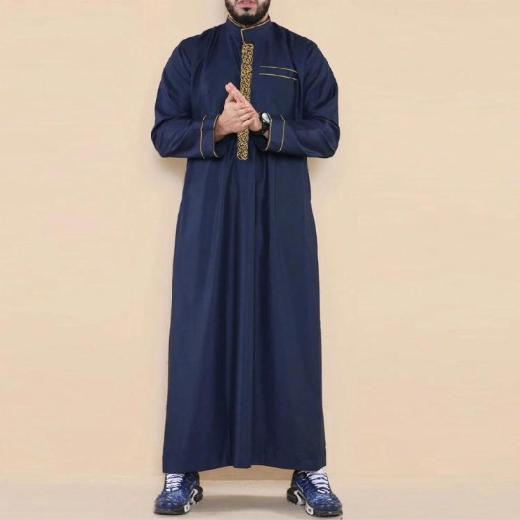 Ramadan Muslime Kleidung Abaya Dubai Lässiger Kaftan Robe Islamisches Kostüm mit Langem Ärmel Stehkragen Thobe Geschenk für Männer