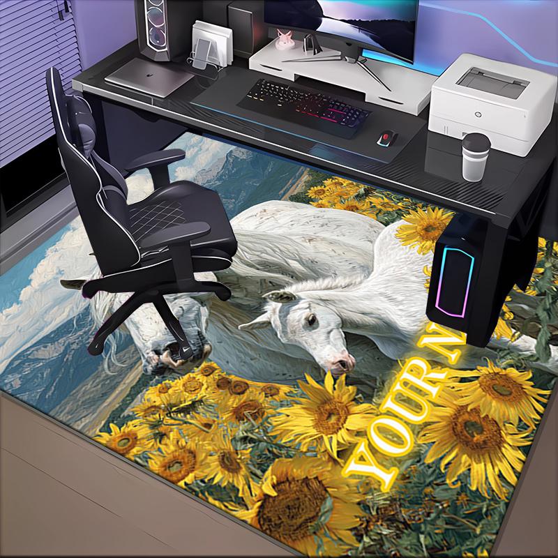 1PC Custom Name Horse Foal Sunflowers Theme Floor Mat Ideal for Living Room, Game Rooms, Office, Bedroom,Floor Mat Playful Design