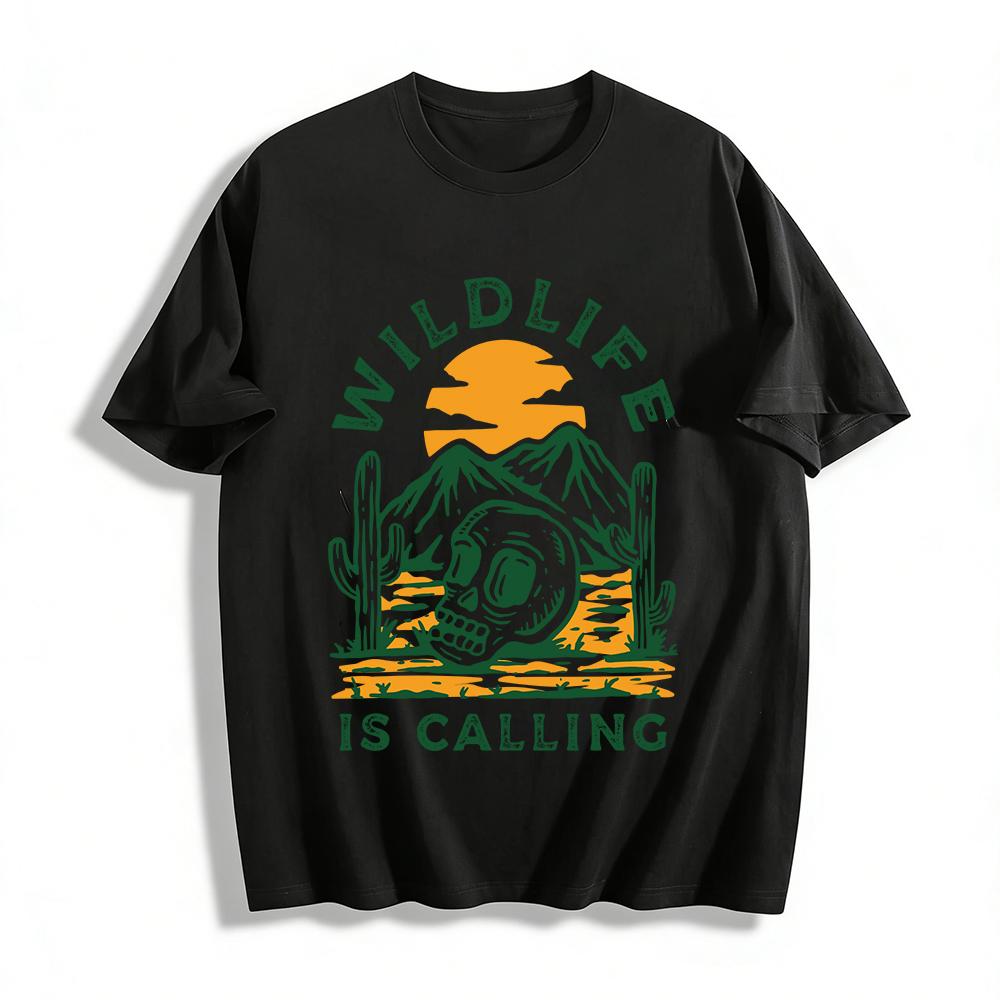 

Wildlife Is Calling Western Skull Print Outdoor Casual Tee Pure cotton T-shirt XXS