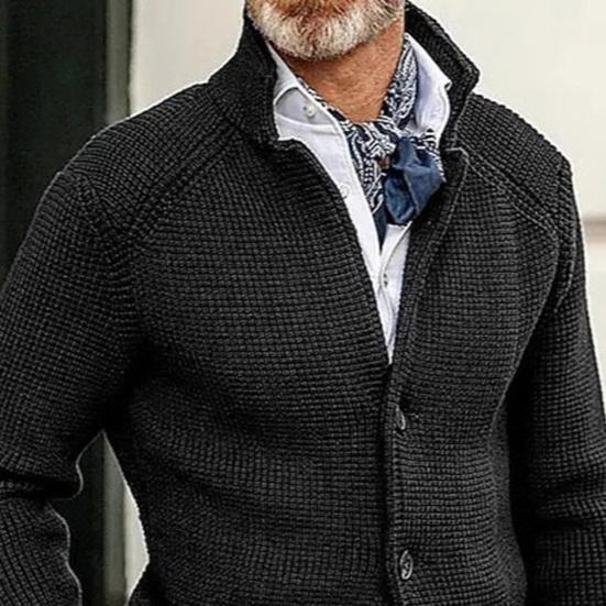 Casaco de Tricô Masculino Lapela Manga Comprida Caimento Solto Jaqueta de Tricô com Bolsos Textura Macia Casual Cor Sólida Tricot