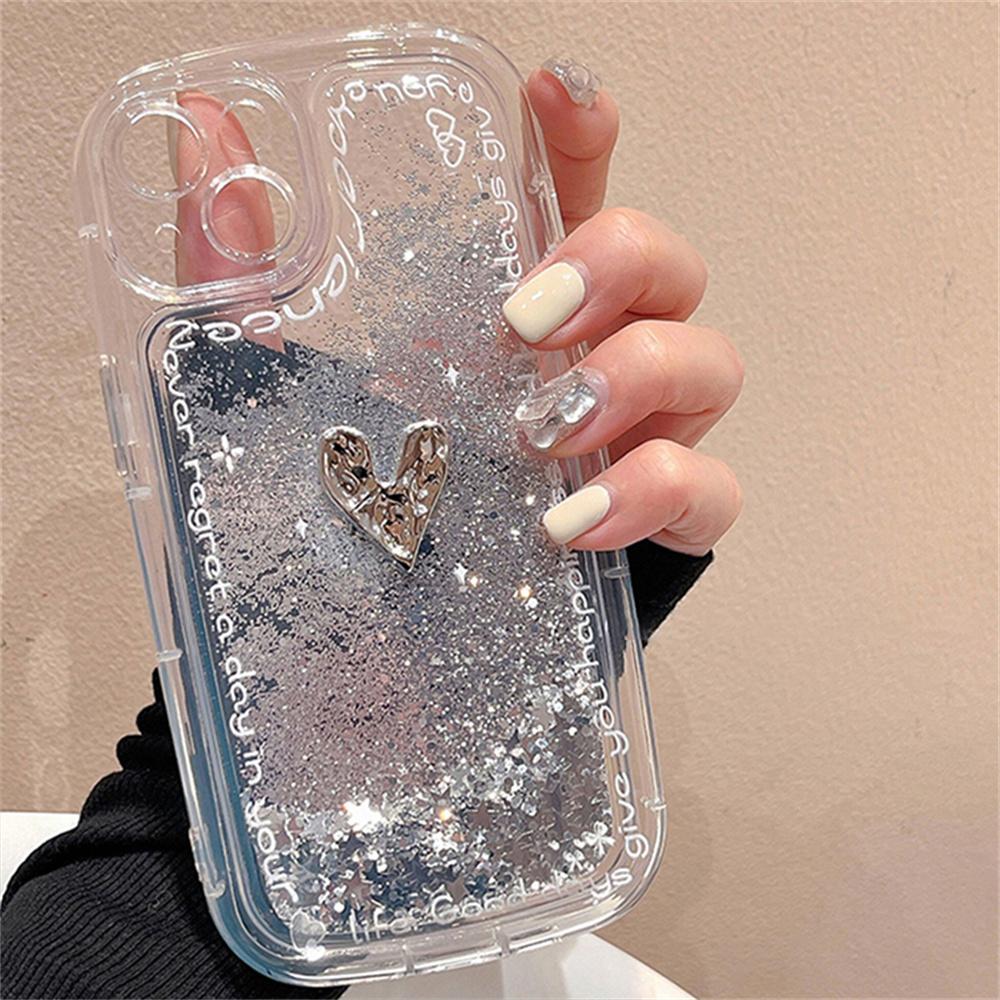 Korean Cute 3d Heart Star Quicksand Phone Case For Iphone 14 13 12