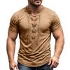 Camisa Casual Retro de Manga Corta con Cuello en V y Cordones para Hombre