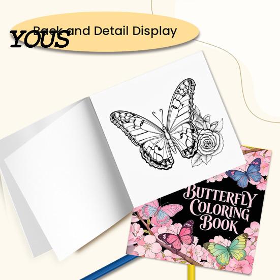 Creative Leisure Time Activities Butterfly Coloring Book for Adults And Kids, Compact Size with Artistic Stress Relief Tools Thick Cotton Pulp Paper,
