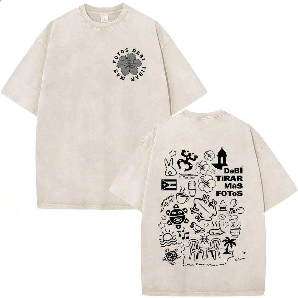Vintage Washed Rapper Bad Bunny Debi Tirar Mas Fotos DTMF T Shirts Men Women Summer Clothing Fashion Hip Hop Tshirts Streetwear