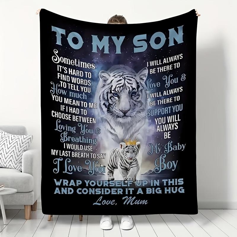 Cozy Tiger Print Flannel Throw Blanket Perfect Gift from Mom to Son, Soft Warm for Couch Bed Car Office Camping