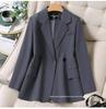 Women's Gray Blazer Jacket and Pants Two-Piece Set for Early Autumn 2025 - Petite Casual Suit