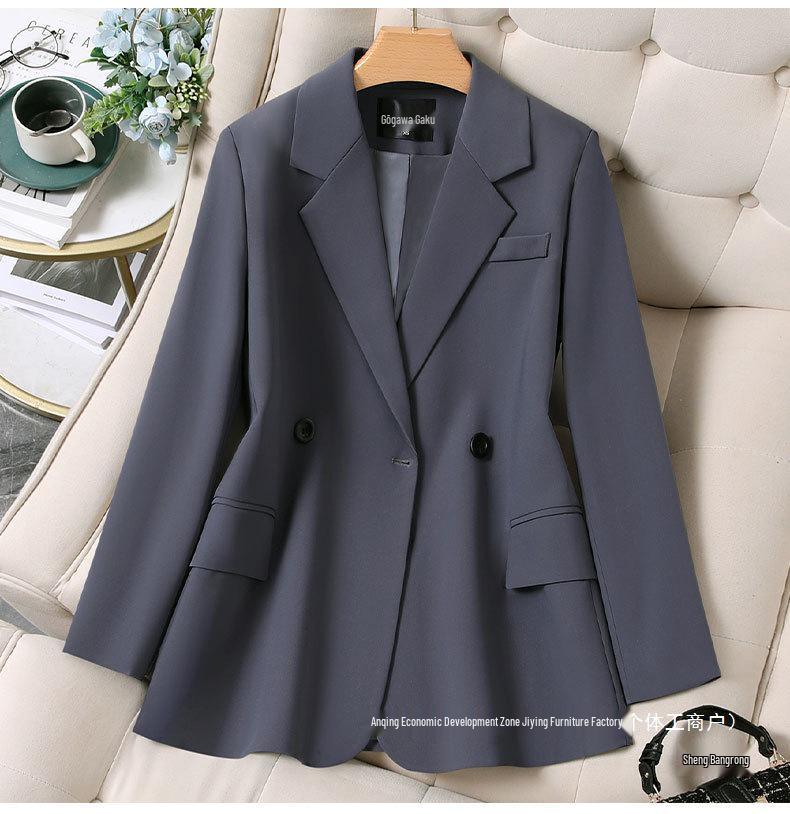 Women's Gray Blazer Jacket and Pants Two-Piece Set for Early Autumn 2025 - Petite Casual Suit