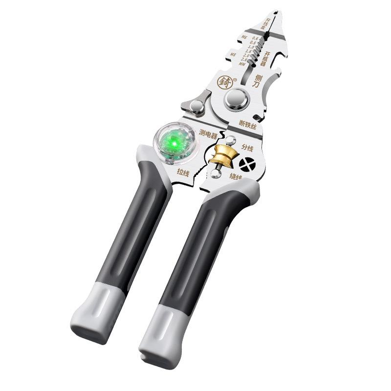 

10 IN 1 Multifunctional Wire Stripper with Electricity Measurement Plier for Cutting Pulling Wires Cable Electrician Scissors сірий колір