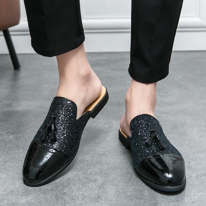 Plus Size Men s Slip-on Crocodile Embossed Leather Loafers – Backless Korean Style Fashion Slippers 42 чёрный
