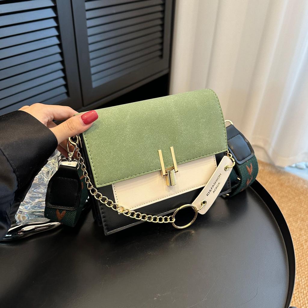 Bag women's bag matte contrasting color fashion PU shoulder bag retro small square bag messenger bag