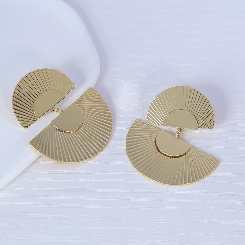 Double-layers Fan Shape Women's Hanging Earrings Uneven Semicircular Pendants Drop Earrings Hyperbole Ear Jewelry 2026 New